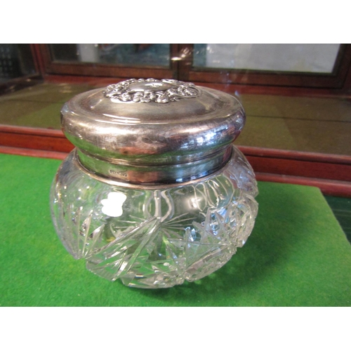 197 - Edwardian Solid Silver Mounted Cut Crystal Shaped Form Desk Top Jar