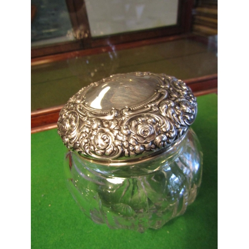 199 - Solid Silver Mounted Cut Crystal Antique Desk Jar Good Original Condition