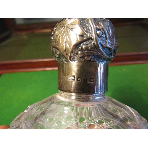 200 - Edwardian Hobnail Cut Crystal Solid Silver Mounted Perfume Jar Globe Form with Screw Top