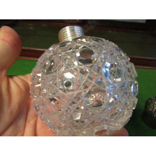 200 - Edwardian Hobnail Cut Crystal Solid Silver Mounted Perfume Jar Globe Form with Screw Top