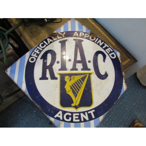 204 - Antique Royal Irish Automobile Club Agent Sign Enamel Decorated Double Sided Approximately 25 Inches... 