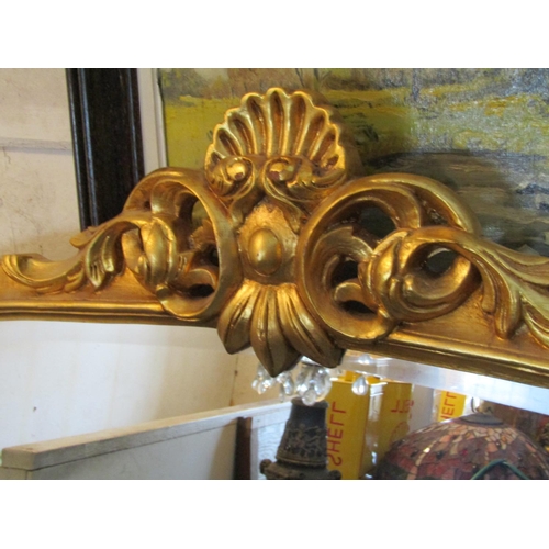 205 - Carved Giltwood Overmantle Mirror with Upper Cartouche Decoration Approximately 4ft 6 Inches Wide x ... 