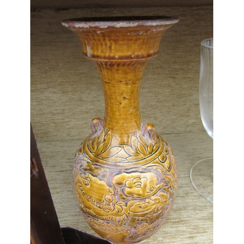 213 - Chinese Ochre Ground Vase of Tall Slenderneck Form Approximately 11 Inches High