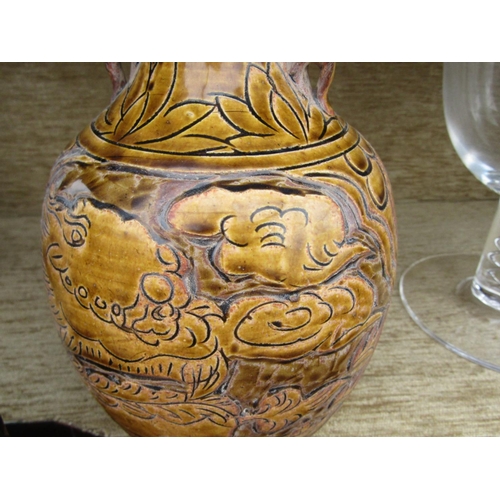 213 - Chinese Ochre Ground Vase of Tall Slenderneck Form Approximately 11 Inches High