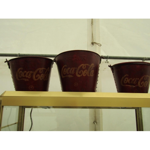 217 - Three Painted Metal Coca Cola Advertising Ice Buckets Tallest Approximately 15 Inches High