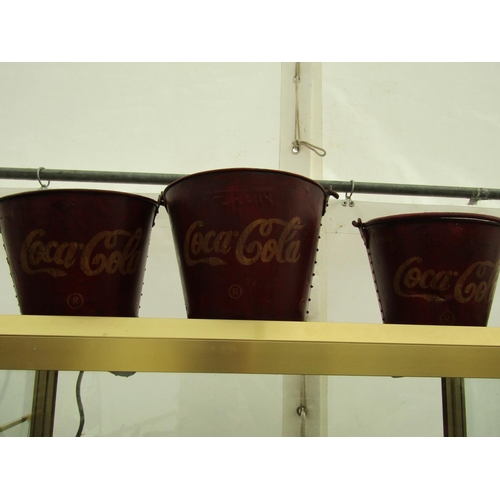 217 - Three Painted Metal Coca Cola Advertising Ice Buckets Tallest Approximately 15 Inches High