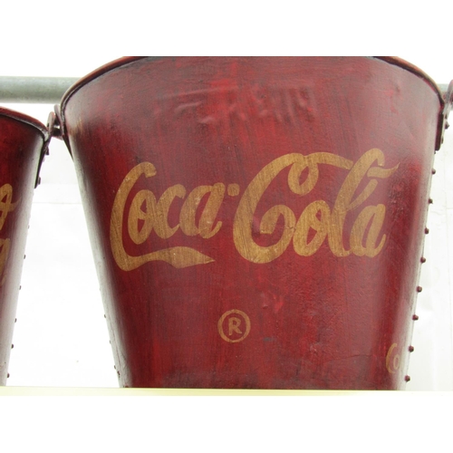 217 - Three Painted Metal Coca Cola Advertising Ice Buckets Tallest Approximately 15 Inches High