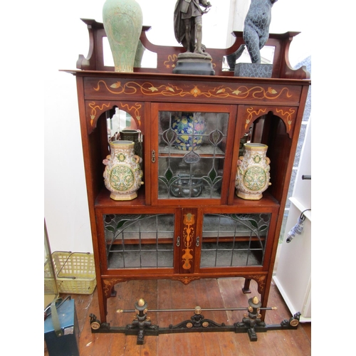 223 - Antique Marquetry Decorated Art Nouveau Display Cabinet with Lead Lined Doors Approximately 40 Inche... 