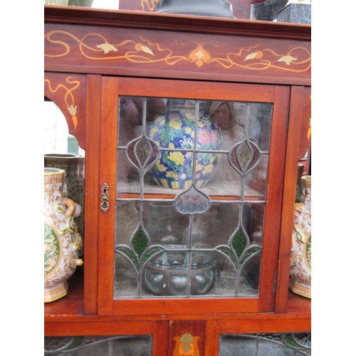 223 - Antique Marquetry Decorated Art Nouveau Display Cabinet with Lead Lined Doors Approximately 40 Inche... 