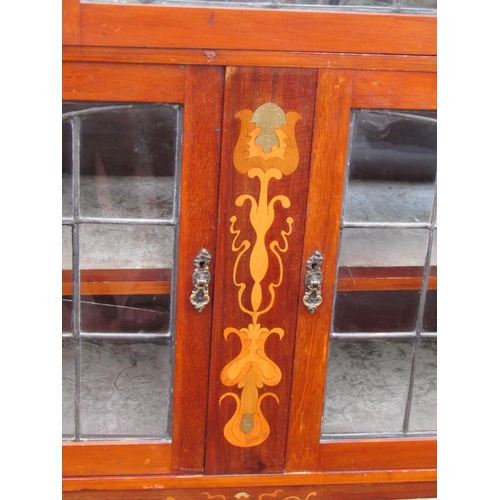 223 - Antique Marquetry Decorated Art Nouveau Display Cabinet with Lead Lined Doors Approximately 40 Inche... 