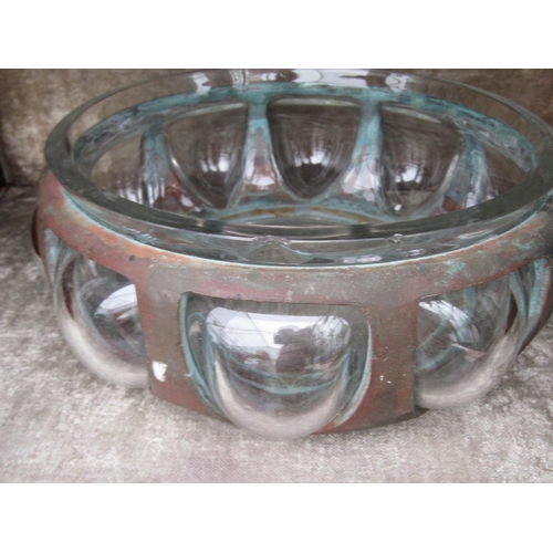 229 - Unusual Antique Crystal Metalbound Fruit Bowl of Shaped Form Approximately 11 Inches Diameter