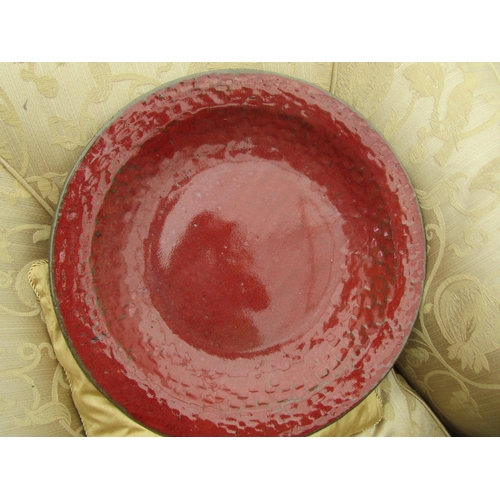 230 - Large Fired Earthenware Serving Dish Circular Form Red Ground Approximately 19 Inches Diameter