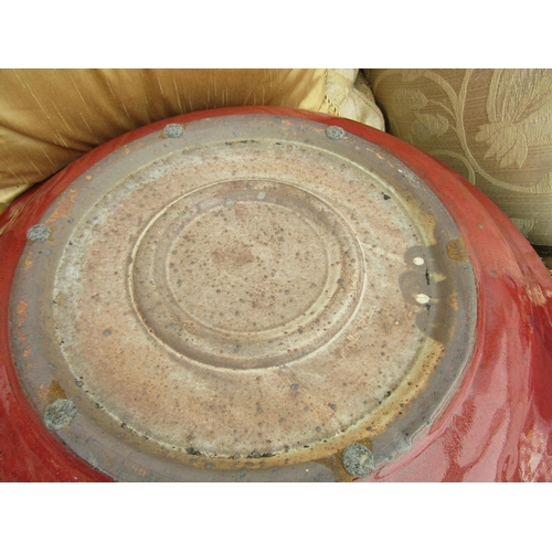 230 - Large Fired Earthenware Serving Dish Circular Form Red Ground Approximately 19 Inches Diameter