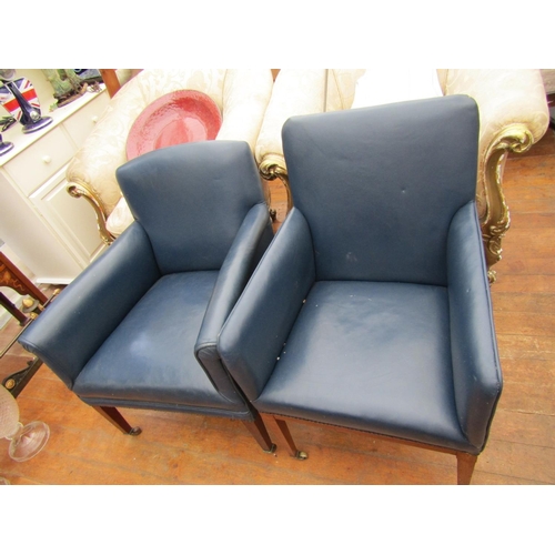 233 - Pair of Dark Blue Leather Upholstered Edwardian Armchairs