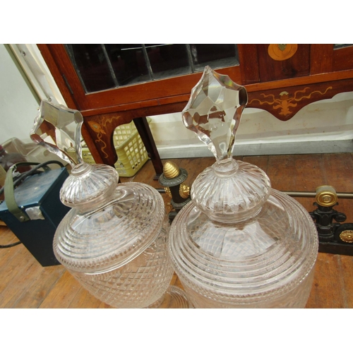 234 - Large Pair of Cut Crystal Apothecary Urns with Original Cover Finial Decorated Each Approximately 26... 