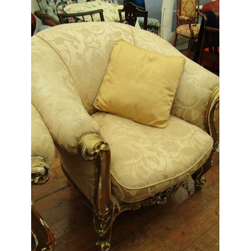 235 - Pair of Antique Carved Giltwood Tub Framed Armchairs of Generous Form