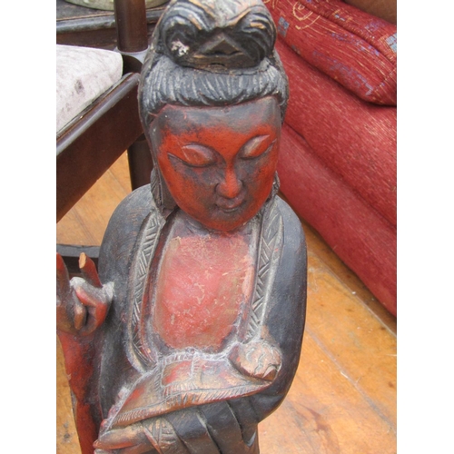 241 - Oriental Carved Wood Figure with Polychrome Decoration Approximately 20 Inches High