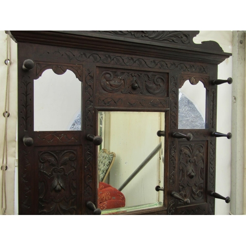 243 - Antique Carved Oak Hall Stand with Inset Mirrored Back above Original Drip Wells Approximately 4ft W... 