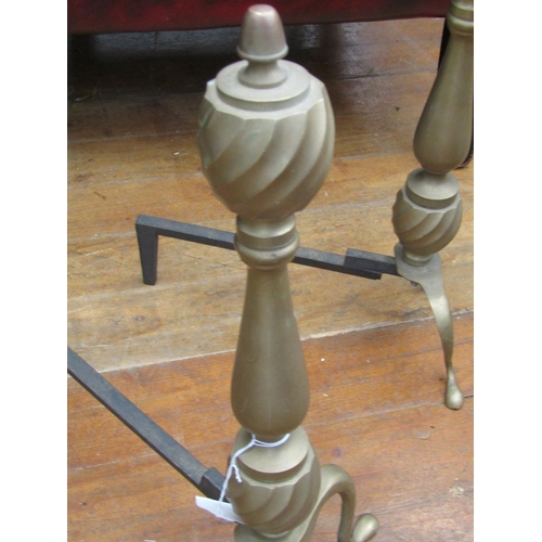 248 - Pair of Antique Cast Brass Fire Ends Each Approximately 40 Inches High