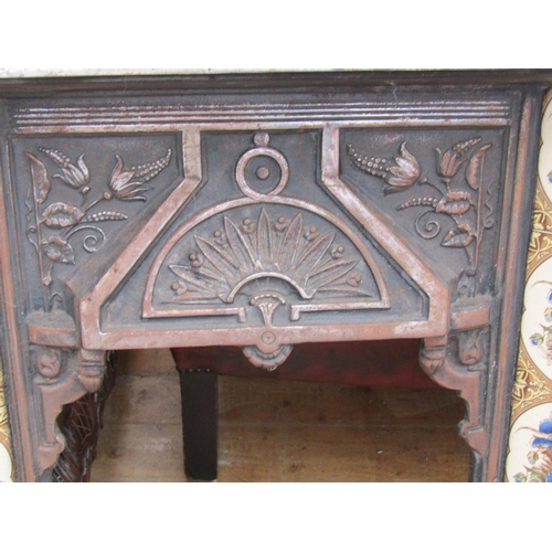 251 - Victorian Cast Iron Fire Inset with Original Tiles Depicting Flowers Five to Each Side