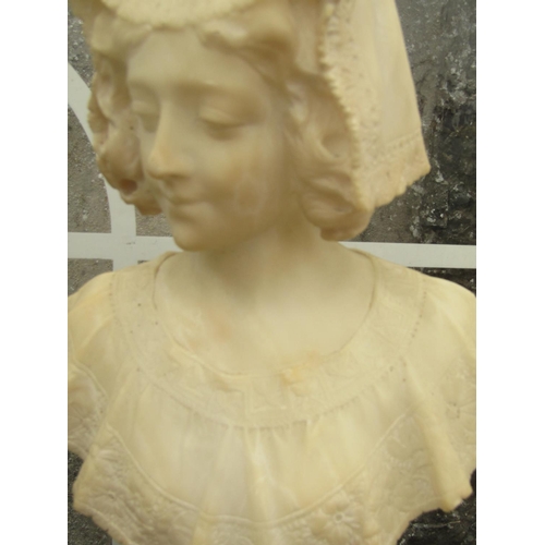 254 - Antique Carved Marble Bust of Lady with Hat Approximately 22 Inches High