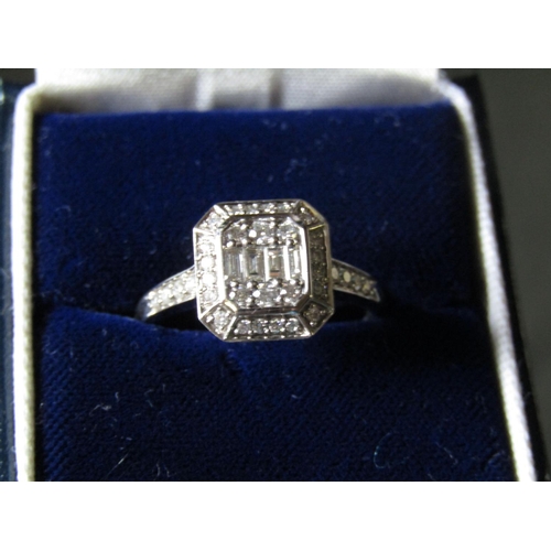 256 - 9 Carat White Gold Diamond Octagonal Cluster Ring with 4 Baguette Cut Diamonds and 6 Brilliant Cut D... 