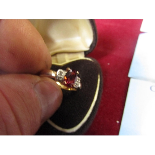 260 - Red and White Topaz Centre Stone 9 Carat Yellow Gold Ring Size N and a Half