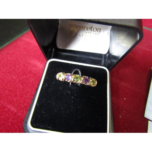 263 - Amethyst and Peridot Ladies Line Ring Mounted on 9 Carat Gold Ring Size N