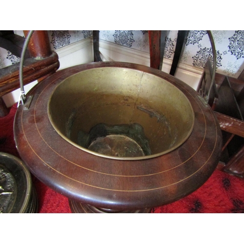 274 - Antique Oyster Bucket with Brass Swing Carry Handle and Original Brass Liner Satinwood Line Inlaid D... 