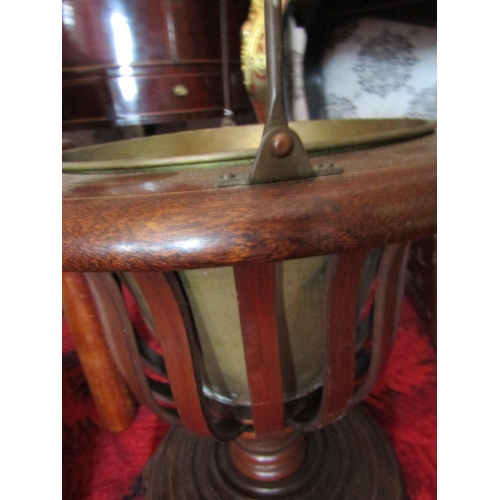 274 - Antique Oyster Bucket with Brass Swing Carry Handle and Original Brass Liner Satinwood Line Inlaid D... 