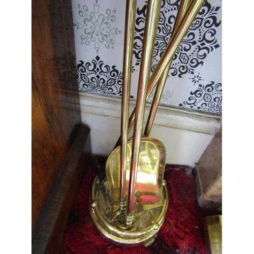 276 - Set of Three Cast Brass Fire Implements with Integral Circular Form Stand Good Original Condition