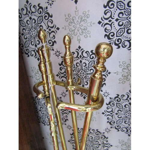 276 - Set of Three Cast Brass Fire Implements with Integral Circular Form Stand Good Original Condition