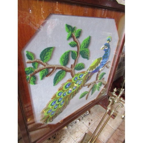 278 - Creole Stitchwork Panel Inset Firescreen Glazed Approximately 24 Inches Wide x 31 Inches High