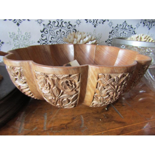 281 - Cut Crystal Leaf Motif Bowl and Two Others with Walnut Scallop Form Dish and Two Souvenirs Bethlehem... 