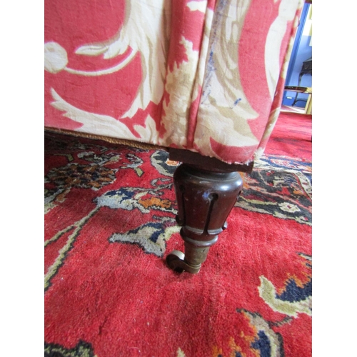 286 - William IV Roll Arm Upholstered Settee on Mahogany Supports Carved with Brass Cut Casters Approximat... 