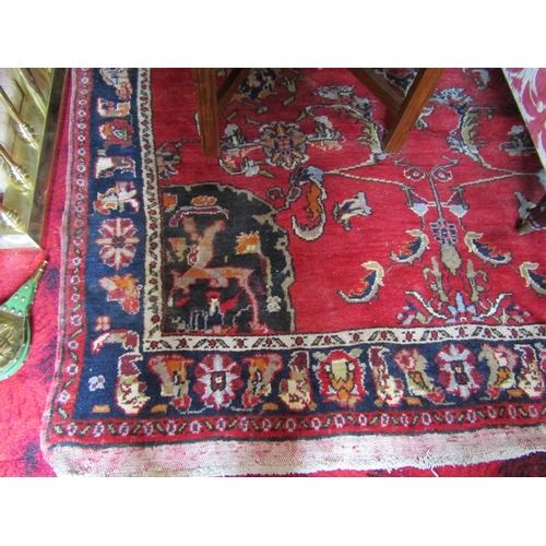 287 - Antique Persian Pure Wool Rug Burgundy Ground with Navy Borders Central Medallion Motif Decoration A... 