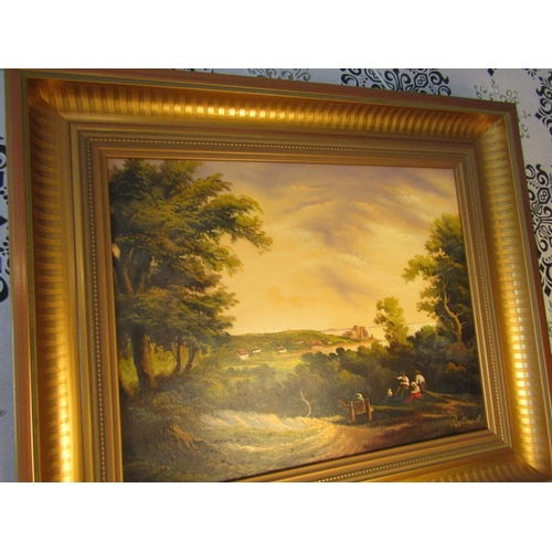 289 - James Rullaud Rural Scene with Figures Oil on Canvas Approximately 20 Inches High x 24 Inches Wide c... 