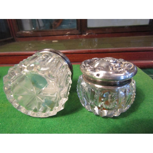 29 - Two Solid Silver Top Cut Crystal Jars of Attractive Form