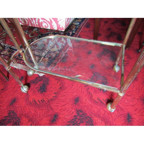 296 - Vintage Brassbound Hostess Trolley with Two Glazed Shelves above Casters