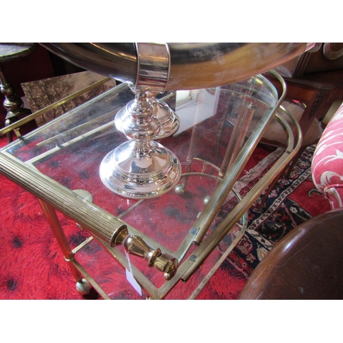 296 - Vintage Brassbound Hostess Trolley with Two Glazed Shelves above Casters