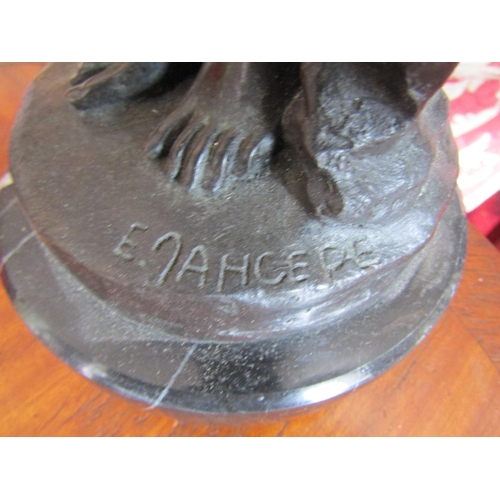 300 - Bronze Sculpture Mother with Child on Original Circular Form Marble Base Approximately 20 Inches Hig... 