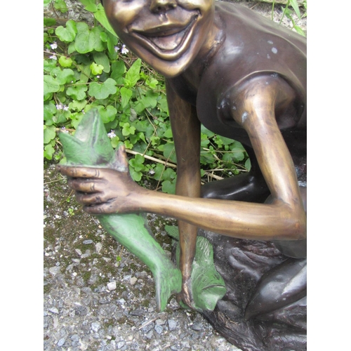 304 - Bronze Elfin Figure with Fish Approximately 32 Inches High