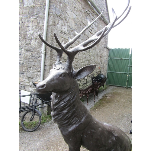 305 - Imposing Pair of Bronze Sculptures Stags Life Size Each Approximately 6ft 4 Inches High