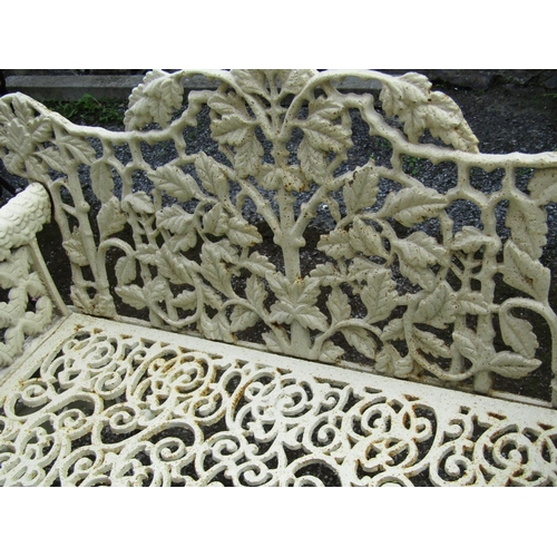 310 - Heavy Cast Iron Garden Bench with Lattice Decoration Lambs Head Scroll Arm Supports above Cabriole L... 