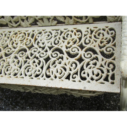 310 - Heavy Cast Iron Garden Bench with Lattice Decoration Lambs Head Scroll Arm Supports above Cabriole L... 