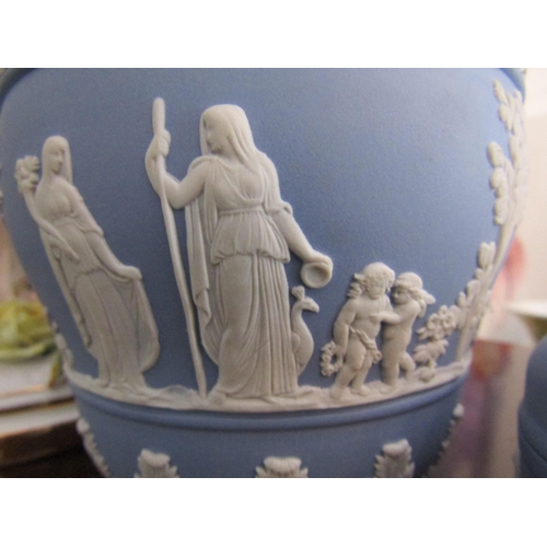 324 - Two Wedgwood Blue Ground Parianware Classical Motif Pieces Good Original Condition Largest Approxima... 