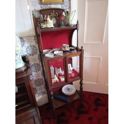 327 - Victorian Figured Mahogany Side Cabinet with Glazed Lower Compartment Ormolu Bound with Inset Oval P... 