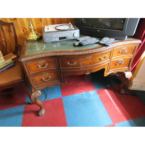 328 - Antique Figured Mahogany Chippendale Writing Desk with Five Drawers above Carved Supports Approximat... 