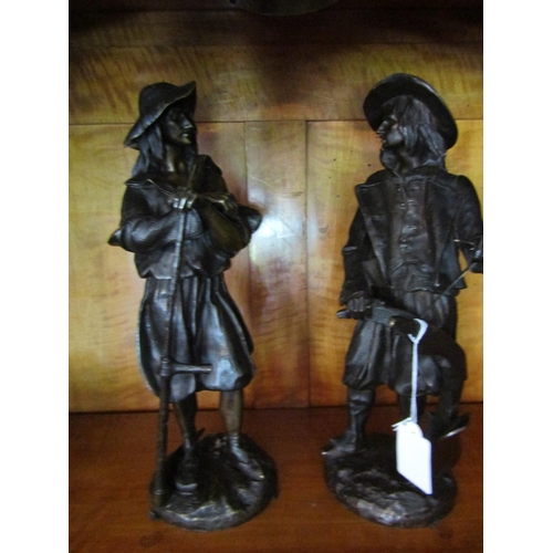 331 - Pair of Antique Bronze Figures Harvesters Each Approximately 18 Inches High Well Chased and Detailed