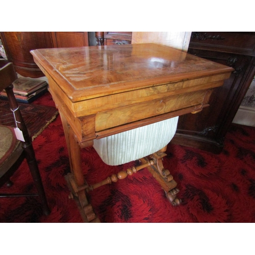 336 - Victorian Figured Walnut Foldover Side or Games Table with Single Drawer  above Well Carved End Supp... 